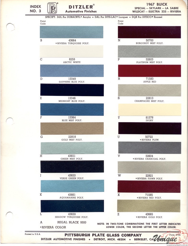 1967 Buick Paint Charts PPG 1